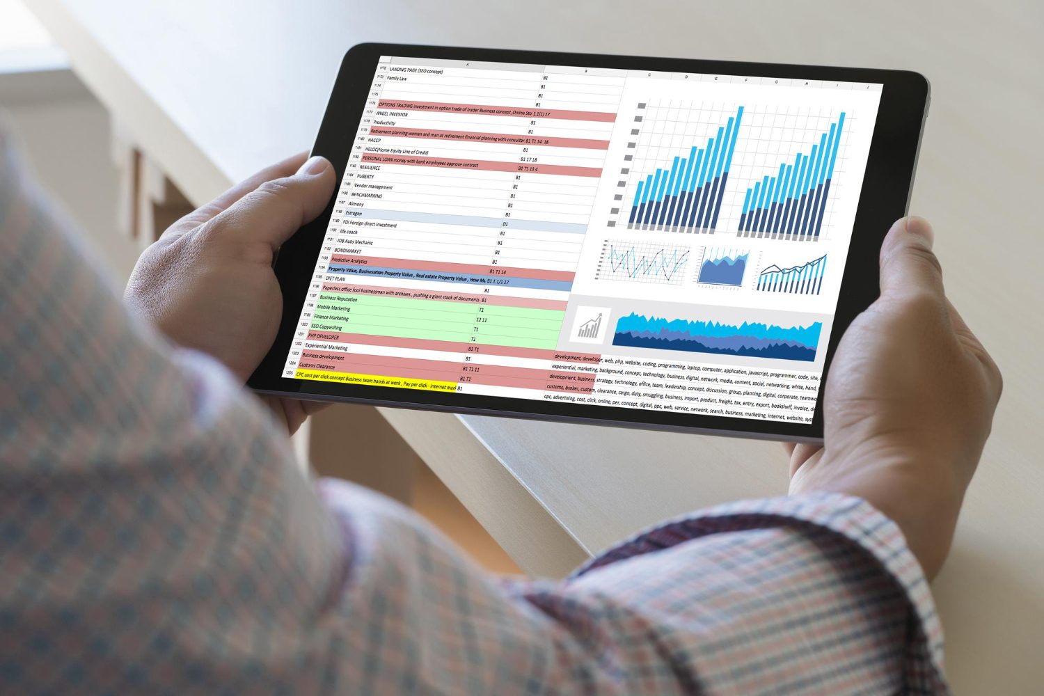 Reading an analytics report on a tablet device